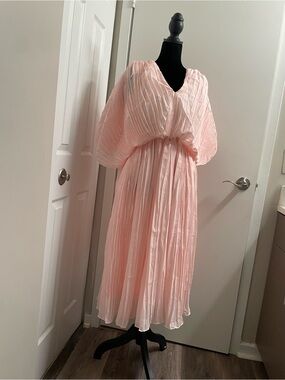 Beginning Boutique Blush Pink Pleated V-Neck Maxi Dress